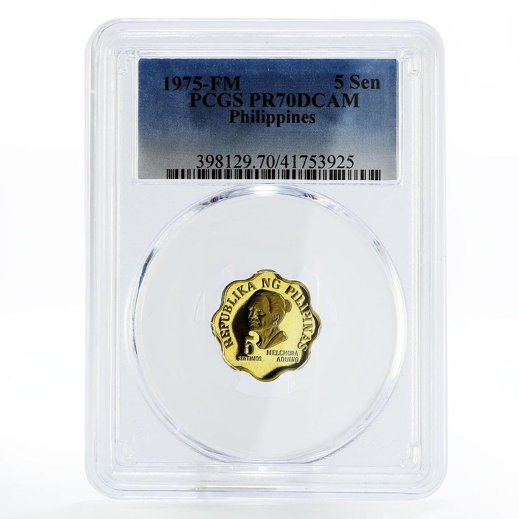 Philippines 5 sentimos Revolutionairy Melchora Aguino PR70 PCGS copper coin 1975