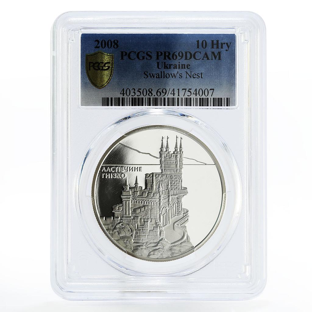 Ukraine 10 hryvnias Swallow's Nest PR69 PCGS proof silver coin 2008