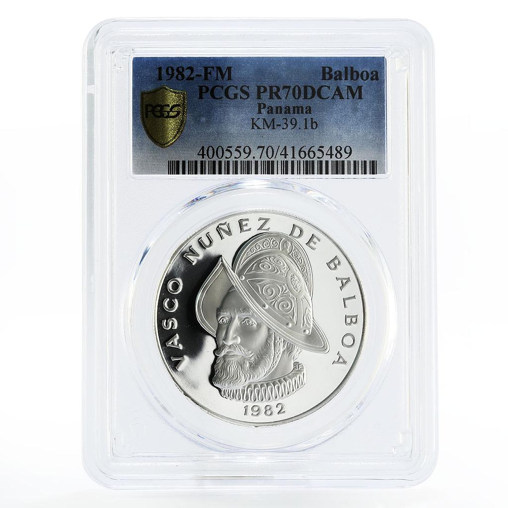 Panama 1 balboa Vasco Nunez de Balboa PR70 PCGS silver coin 1982