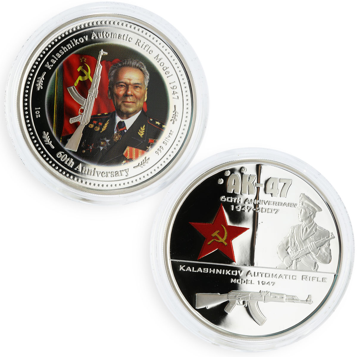 Cook Islands set of 2 coins 60 Years to Kalashnikov Rifle silver coin 2007
