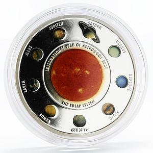 Cook Island 5 dollars Year of Astronomy Solar System colored silver coin 2009