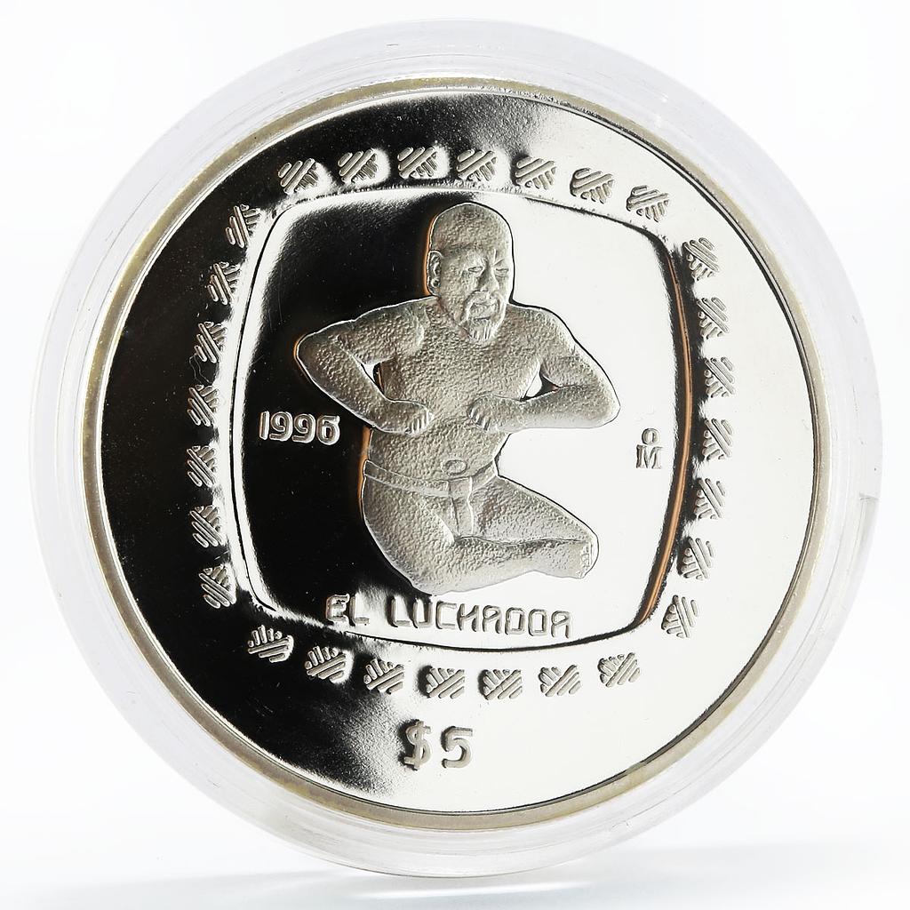 Mexico 5 pesos Precolombina series El Luchador proof silver coin 1996