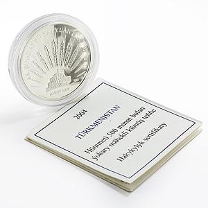 Turkmenistan 500 manat Centennial of the Discovery of Ak Bugday silver coin 2004