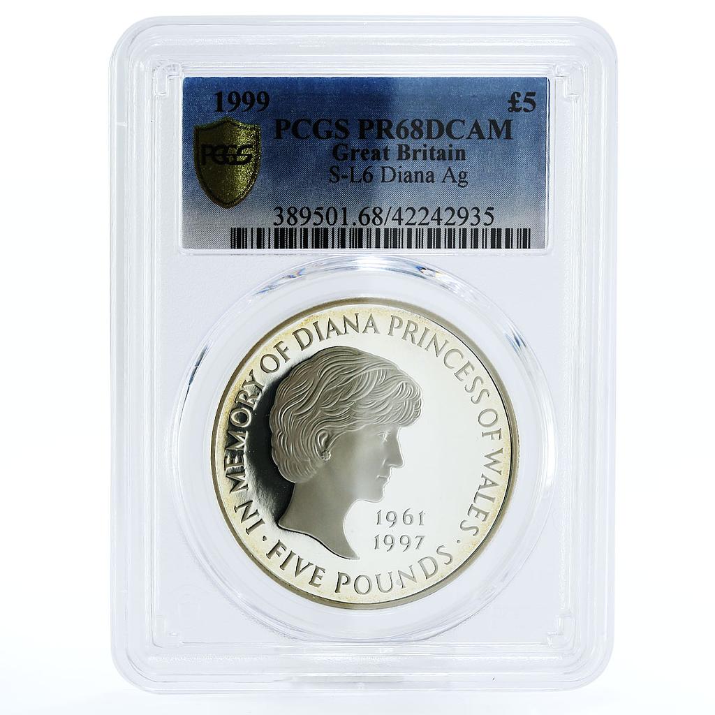 Great Britain 5 pounds In Memory of Princess Diana PR68 PCGS silver coin 1999