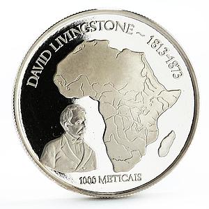 Mozambique 1000 meticais David Livingstone and African Map silver coin 2004