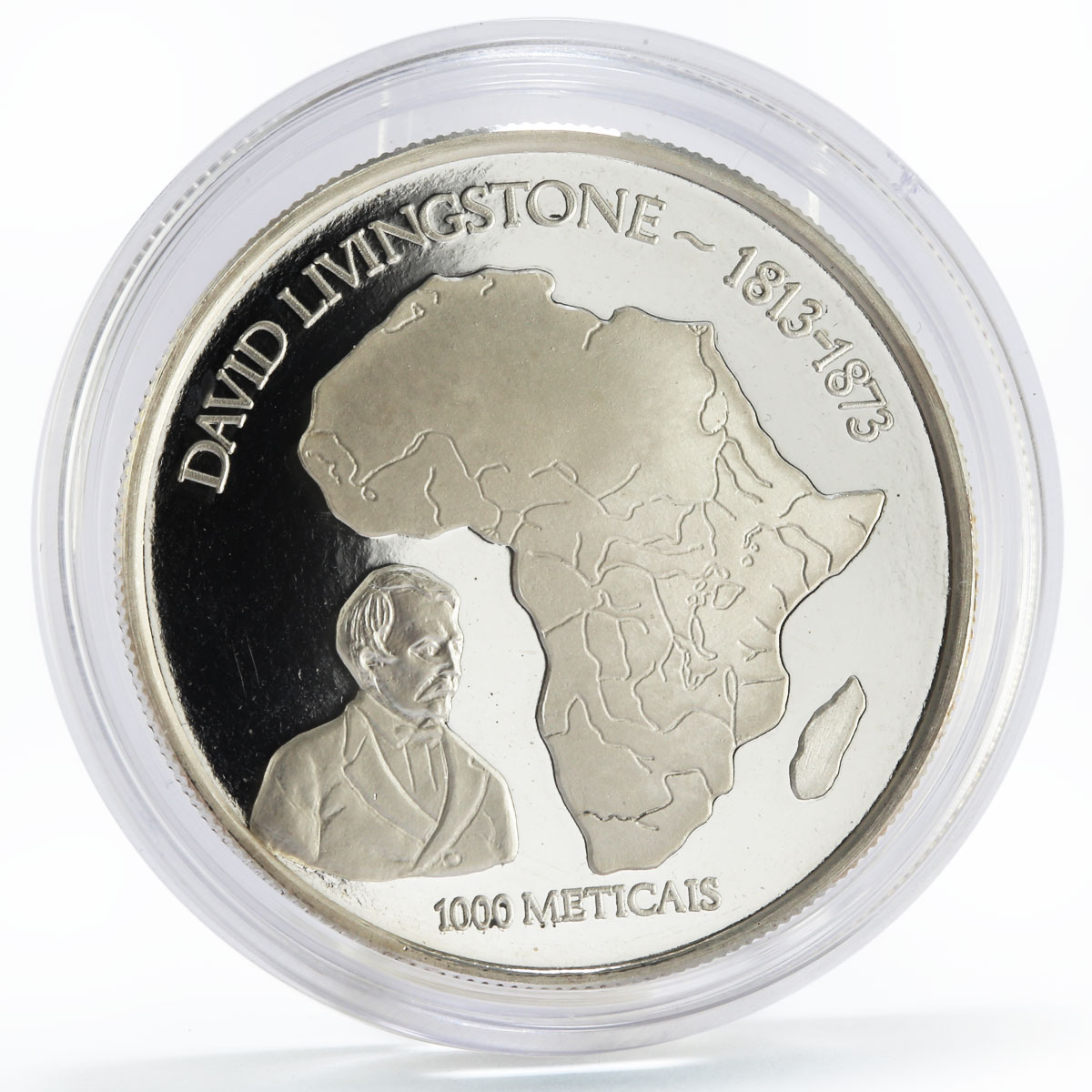 Mozambique 1000 meticais David Livingstone and African Map silver coin 2004