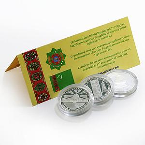 Turkmenistan set of 3 coins 15th Anniversary of the State Flag silver coins 2007