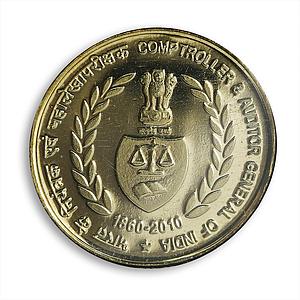 India 5 rupees 150 years Comptroller and Audit General silver coin 2010