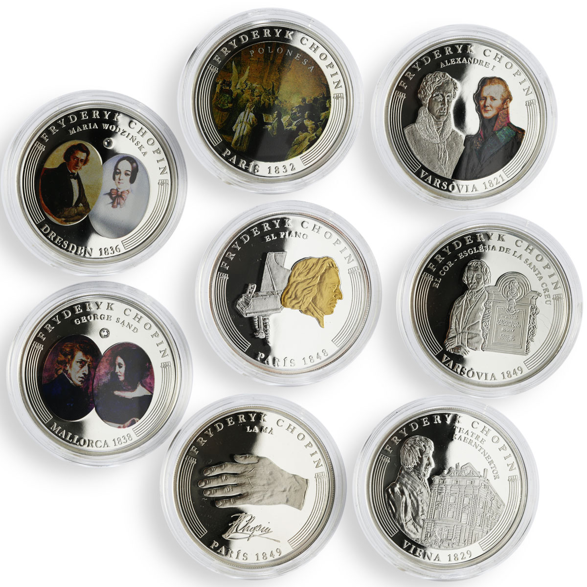 Andorra set of 8 coins Frederic Chopin's Anniversary colored silver coin 2009