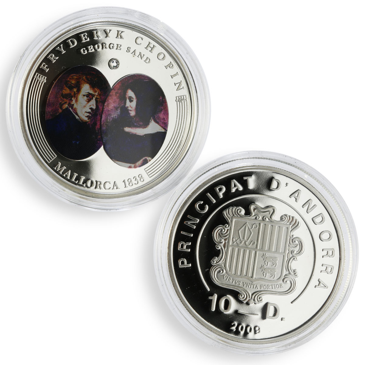 Andorra set of 8 coins Frederic Chopin's Anniversary colored silver coin 2009