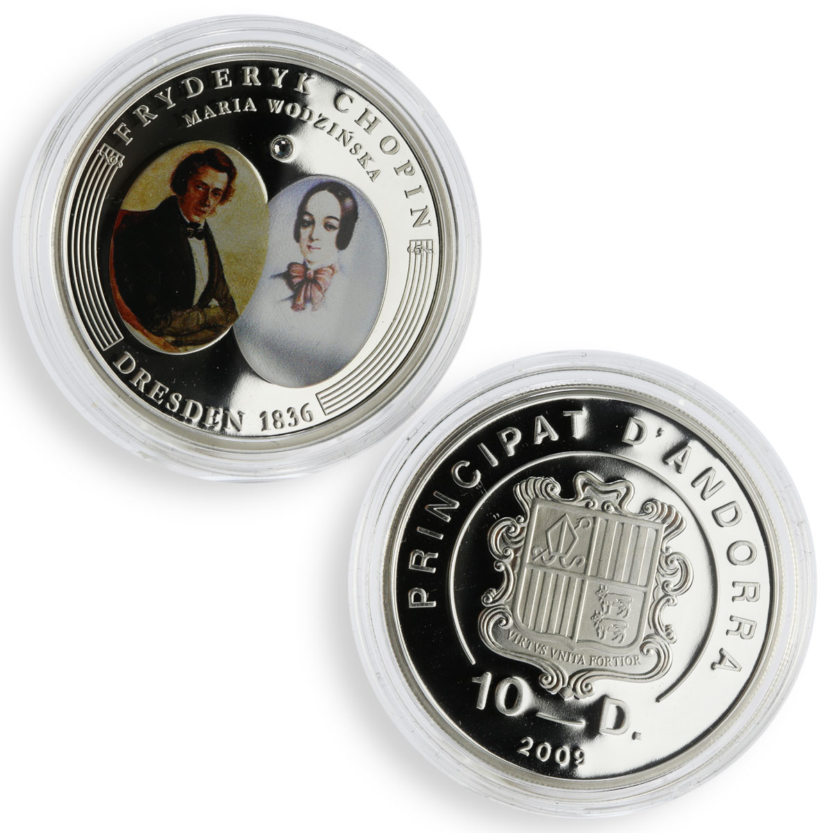 Andorra set of 8 coins Frederic Chopin's Anniversary colored silver coin 2009