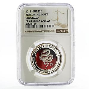 Niue 2 dollars Year of the Snake NGC PF70 Ultra Cameo color silver proof 2013