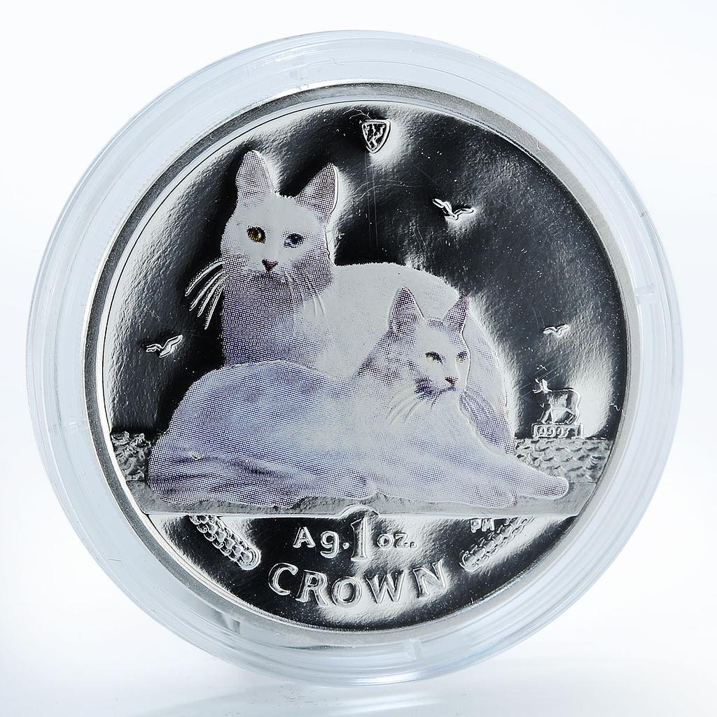 Isle of Man 1 crown Home Pets Turkish Cat Animals colored proof silver coin 2011