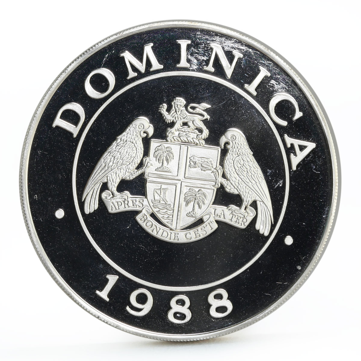 Dominican Republic 100 dollars Local Fauna series Parrots proof silver coin 1988