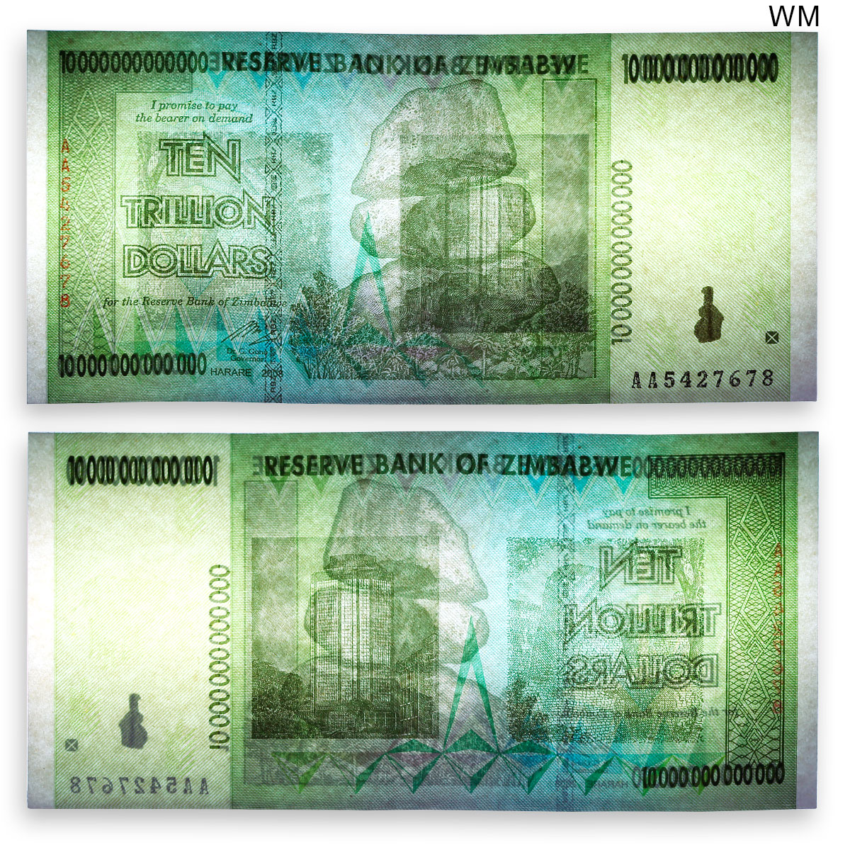 ZIMBABWE 10 TRILLION DOLLARS AA Series BANKNOTE CURRENCY UNCIRCULATED 2008