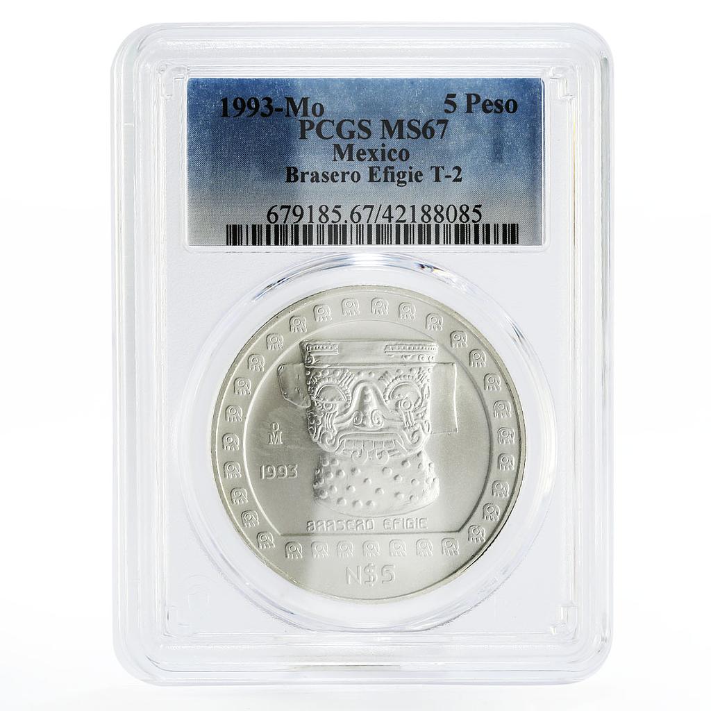 Mexico 5 pesos Precolombina series Brasero Efigie MS67 PCGS silver coin 1993