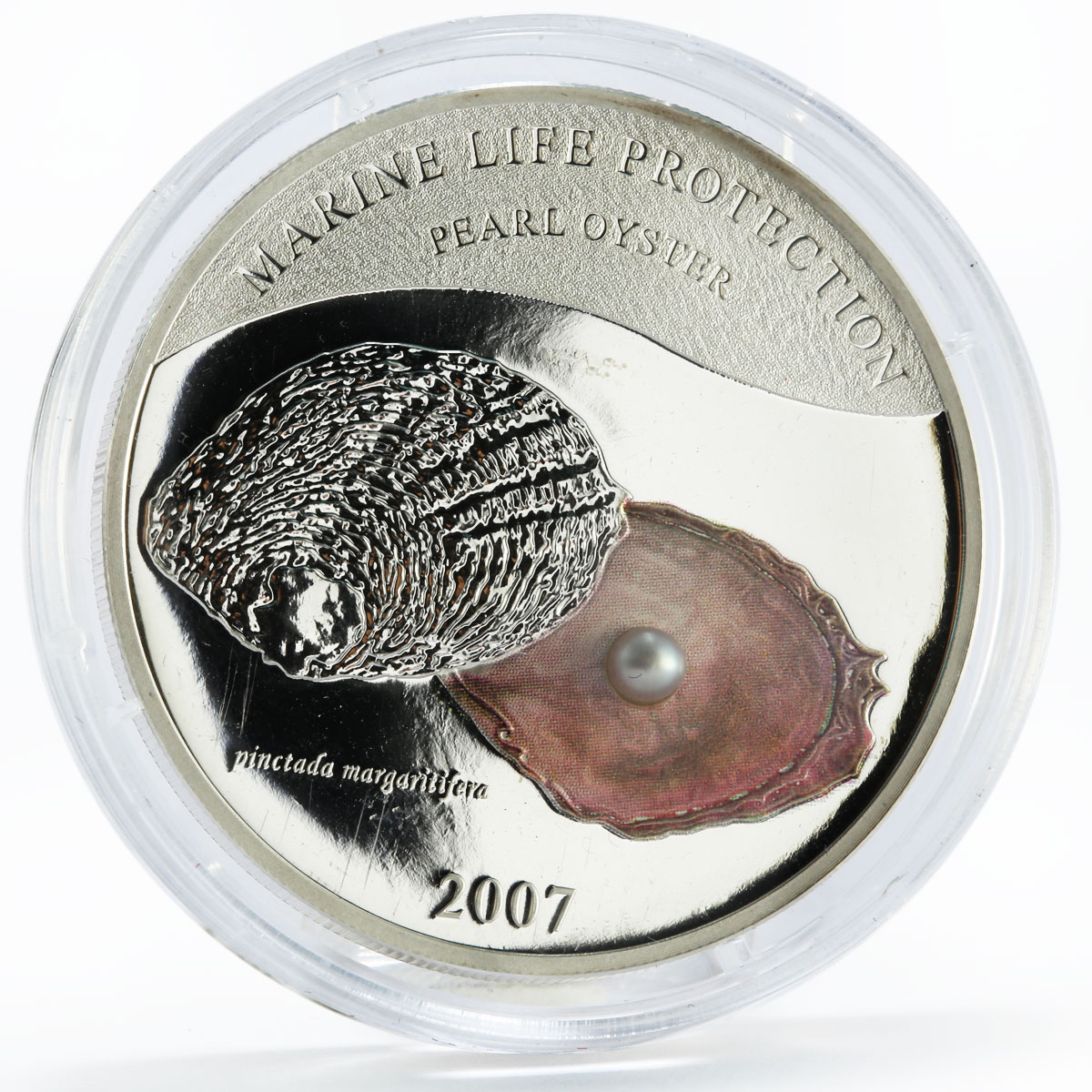 Palau 5 dollars Marine Life Protection series Pearl colored silver coin 2007