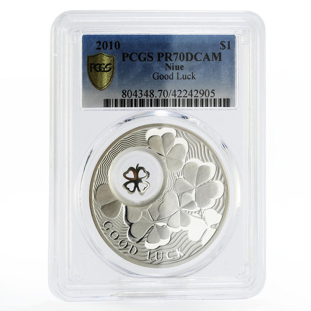 Niue 1 dollar The Four Leaf Clover Good Luck PR70 PCGS silver coin 2010