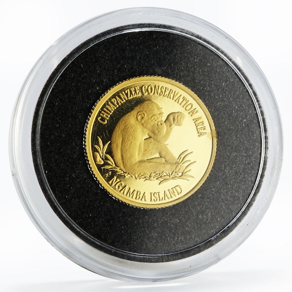 Uganda 1000 shillings Chimpanzee Conservation Area proof gold coin 1999