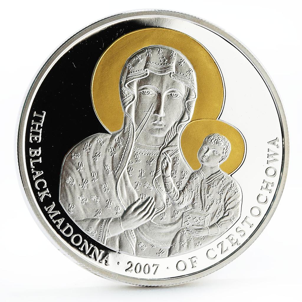 Liberia 10 dollars The Black Madonna Czestochowa gilded proof silver coin 2007
