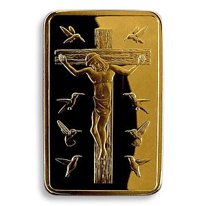 JESUS CHRIST, TEN COMMANDMENTS, 1 OZ, GOLD Plated BAR, CROSS