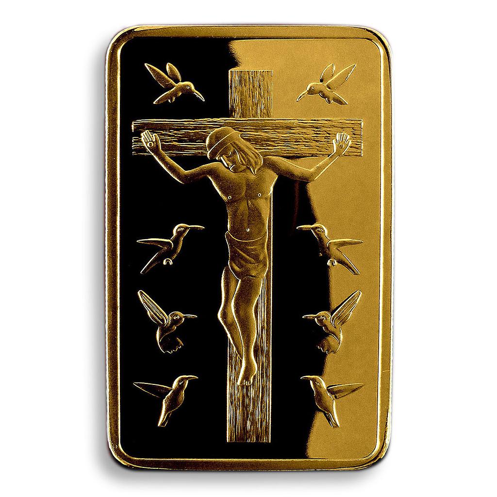 JESUS CHRIST, TEN COMMANDMENTS, 1 OZ, GOLD Plated BAR, CROSS