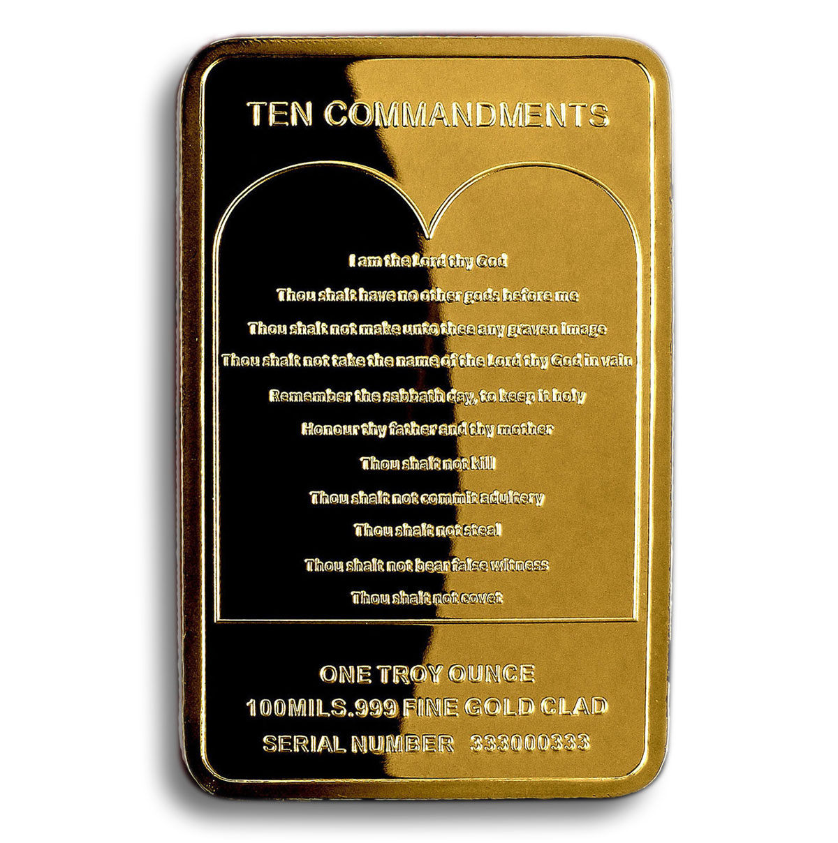 JESUS CHRIST, TEN COMMANDMENTS, 1 OZ, GOLD Plated BAR, CROSS