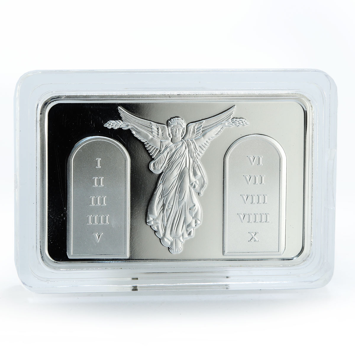 JESUS CHRIST, TEN COMMANDMENTS, 1 OZ, Silver Plated BAR, CROSS, Angel