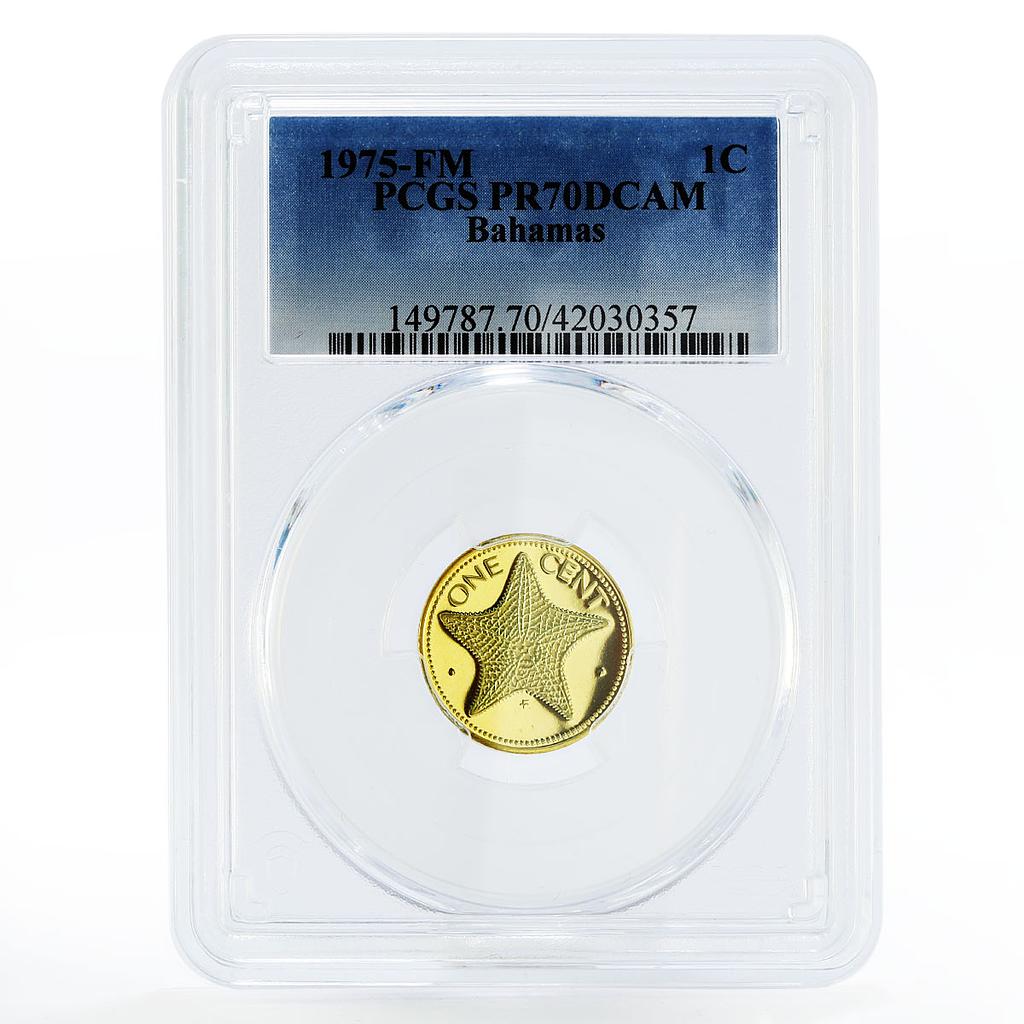 Bahamas 1 cent Sea Star PR70 PCGS proof brass coin 1975