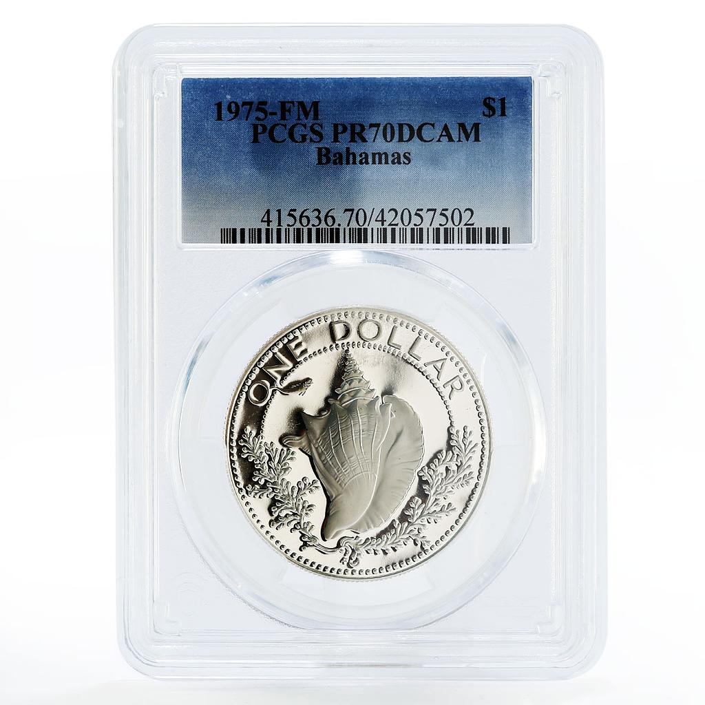 Bahamas 1 dollar The Shell PR70 PCGS proof silver coin 1975