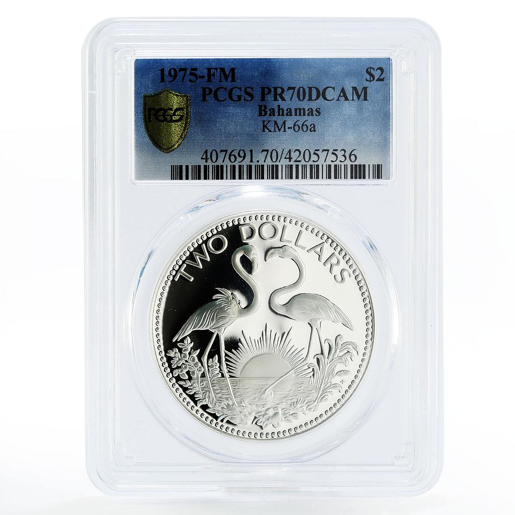 Bahamas 2 dollars Two Flamingos PR70 PCGS proof silver coin 1975