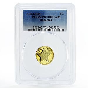 Bahamas 1 cent Sea Star PR70 PCGS proof brass coin 1974