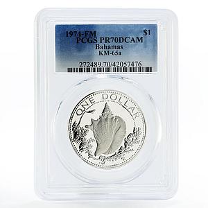 Bahamas 1 dollar The Shell PR70 PCGS proof silver coin 1974