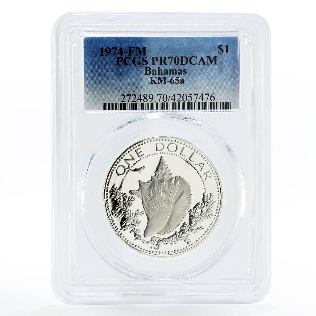 Bahamas 1 dollar The Shell PR70 PCGS proof silver coin 1974