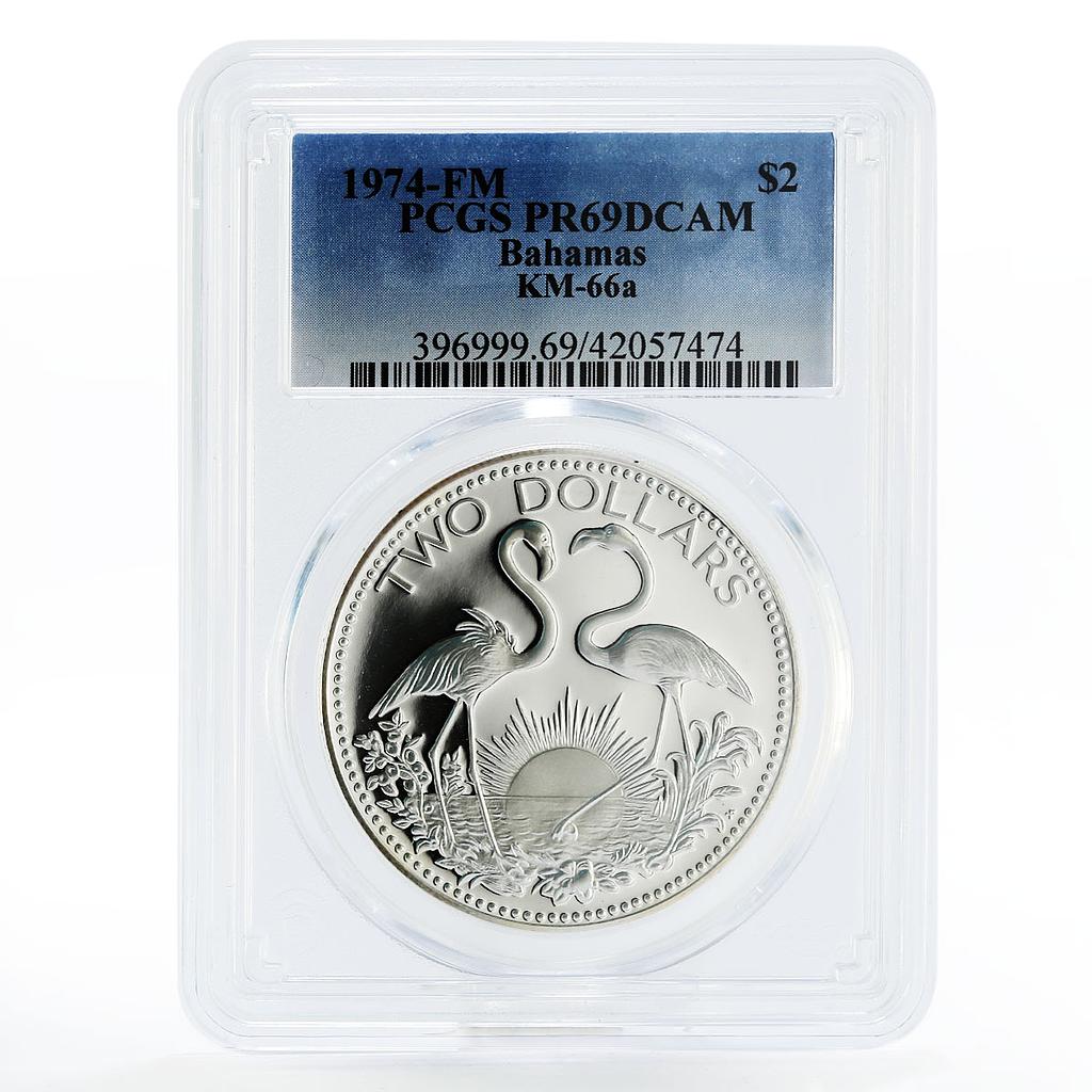Bahamas 2 dollars Two Flamingos PR69 PCGS proof silver coin 1974