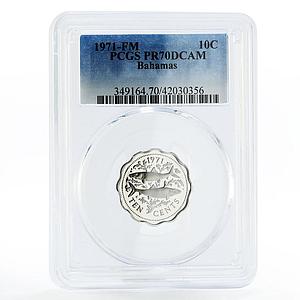 Bahamas 10 cents Two Fish PR70 PCGS proof CuNi coin 1971