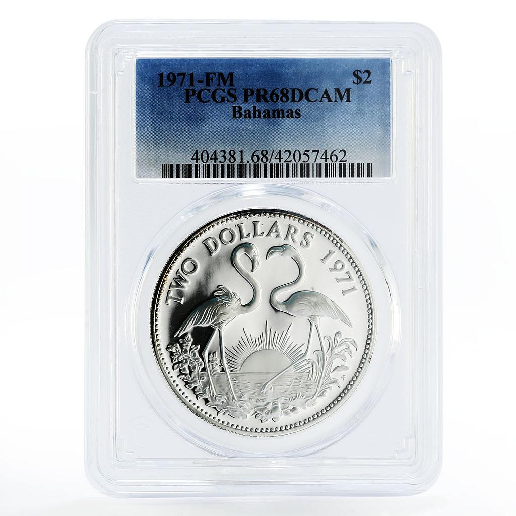 Bahamas 2 dollars Two Flamingos PR68 PCGS proof silver coin 1971