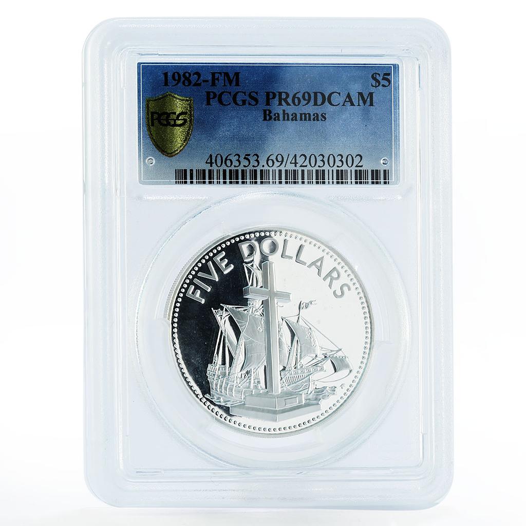Bahamas 5 dollars Santa Maria Ship PR69 PCGS proof silver coin 1982