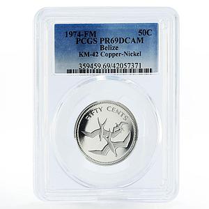 Belize 50 cents Local Fauna series Frigate Birds PR69 PCGS proof CuNi coin 1974