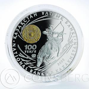 Kazakhstan 100 tеnge Great Commanders Chingiz Khan Horseman silver coin 2008