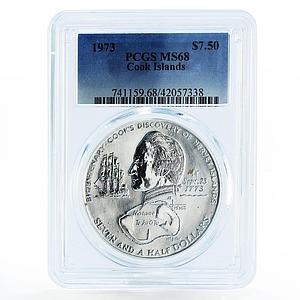 Cook Islands 7,5 dollars Cook's Discovery of Harvey MS68 PCGS silver coin 1973