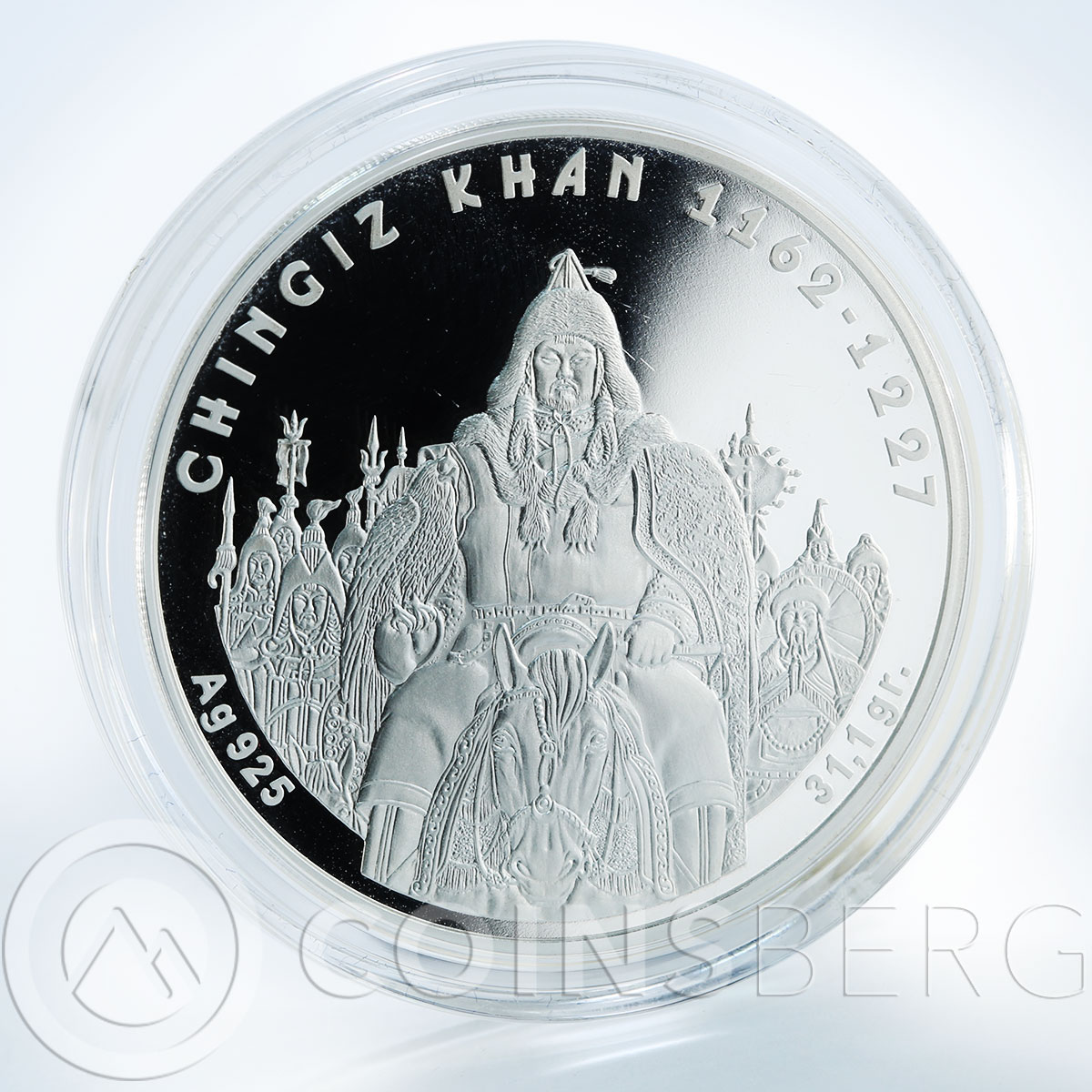 Kazakhstan 100 tеnge Chingiz Khan Great сommanders silver proof 1 oz coin 2008