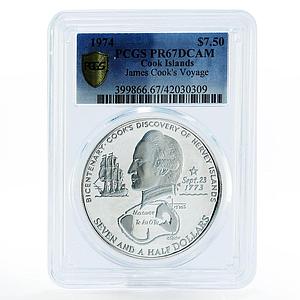 Cook Islands 7,5 dollars Cook's Discovery of Harvey PR67 PCGS silver coin 1974