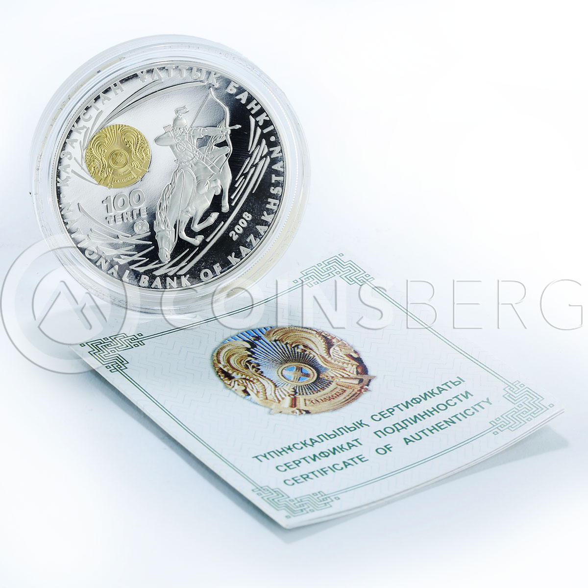 Kazakhstan 100 tеnge Chingiz Khan Great сommanders silver proof 1 oz coin 2008