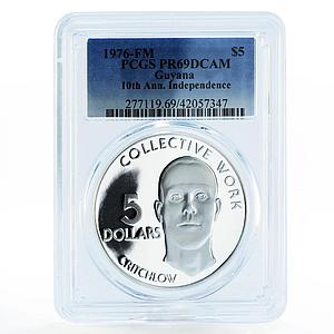 Guyana 5 dollars 10th Anniversary of Independence PR69 PCGS silver coin 1976