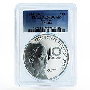 Guyana 10 dollars 10th Anniversary of Independence PR69 PCGS silver coin 1976