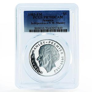 Jamaica 5 dollars N.W. Manley - Independence PR70 PCGS proof silver coin 1983