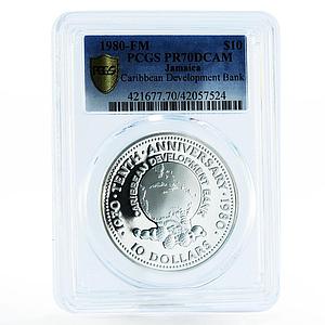Jamaica 10 dollars Caribbean Development Bank PR70 PCGS silver coin 1980