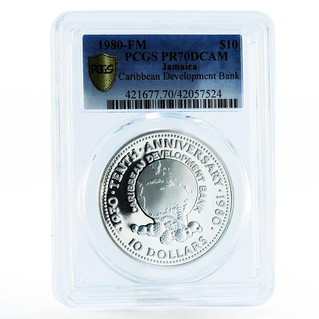 Jamaica 10 dollars Caribbean Development Bank PR70 PCGS silver coin 1980