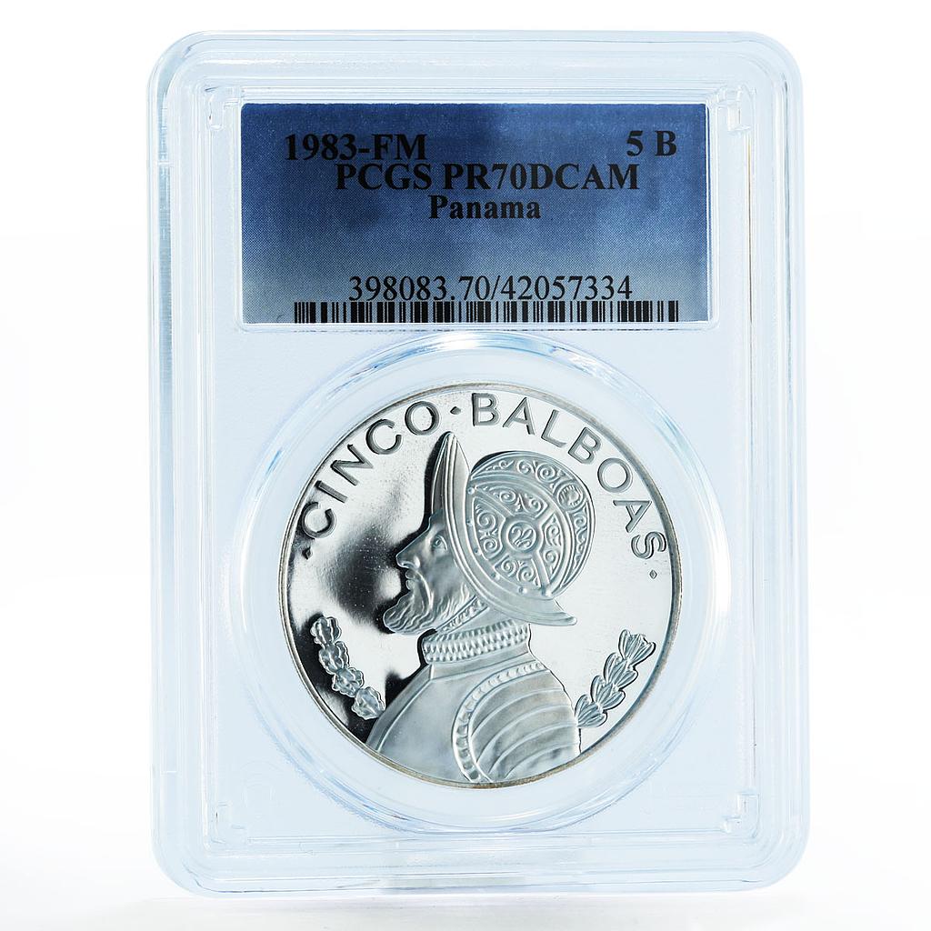Panama 5 balboas Explorer Vasco Nunez de Balboa PR70 PCGS proof silver coin 1983